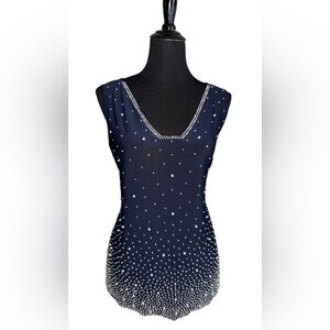 MSK Blue Sequin Sleeveless Tank Top PTP 23”